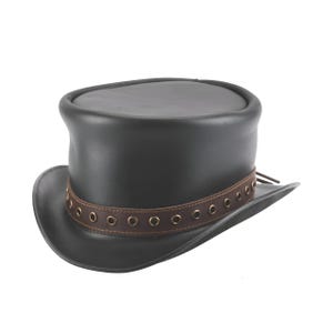 Lederen hoed ringen punk band handgemaakte hoge hoed lederen steampunk cilinderhoed gotische hoge hoed Victoriaanse hoed cowboyhoed Halloween hoed cadeau voor mannen