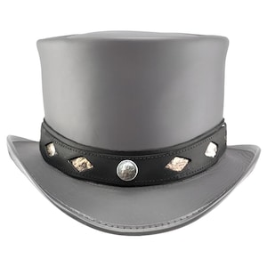 Grijze lederen hoed buffelsteen handgemaakte hoge hoed lederen steampunk cilinderhoed gotische hoed Victoriaanse hoed cowboy halloween hoed cadeau voor mannen