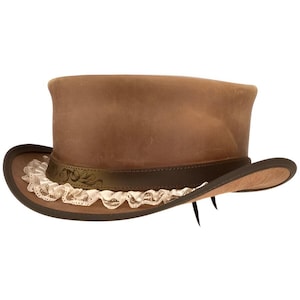 Leder lichtbruine hoed mesh Victoriaanse handgemaakte hoge hoed lederen steampunk hoge hoed gotische hoge hoed Victoriaanse hoed Halloween hoed geschenken