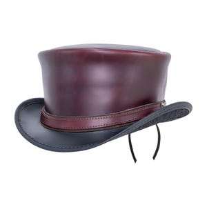 Leren hoed effen band roodachtig Maron Purplesih handgemaakte hoge hoed lederen steampunk cilinderhoed gotische cilinderhoed cowboy halloween hoed cadeau voor mannen