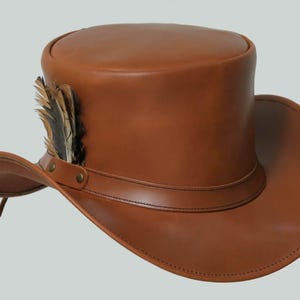 Leren hoed kant veren band handgemaakte hoge hoed lederen steampunk cilinderhoed gotische hoed Victoriaanse hoed cowboy halloween hoed cadeau voor mannen