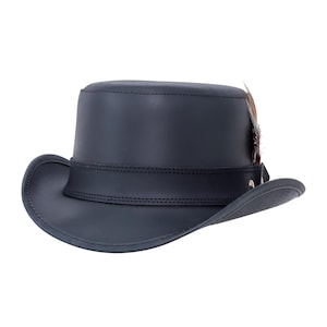 Leren hoed kant veren band handgemaakte hoge hoed lederen steampunk cilinderhoed gotische hoed Victoriaanse hoed cowboy halloween hoed cadeau voor mannen