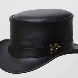 Leren hoed Side Lock band handgemaakte hoge hoed lederen steampunk cilinderhoed gotische hoed Victoriaanse hoed cowboy halloween hoed cadeau voor mannen