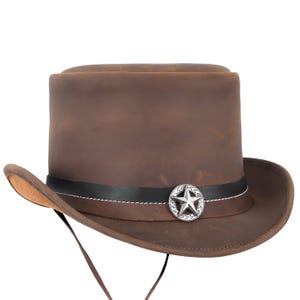 Leren hoed Star Band handgemaakte hoge hoed lederen steampunk cilinderhoed gotische cilinderhoed Victoriaanse hoed cowboyhoed Halloween hoed cadeau voor mannen