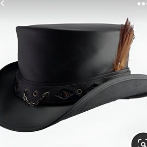 Leren hoed ringen veren band handgemaakte cilinderhoed lederen steampunk cilinderhoed gotische cilinderhoed Victoriaanse hoed cowboyhoed Halloween cadeau voor mannen