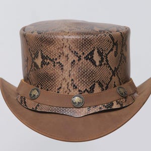 Leren hoed S-print handgemaakte hoge hoed lederen steampunk hoge hoed gotische hoge hoed Victoriaanse hoed cowboy halloween hoed cadeau voor mannen