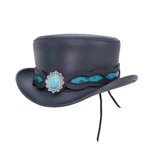 Lederen hoed Conhos band handgemaakte hoge hoed lederen steampunk cilinderhoed gotische cilinderhoed Victoriaanse hoed cowboy halloween hoed cadeau voor mannen