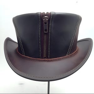 Leren hoed met rits stijl kroon handgemaakte hoge hoed lederen steampunk hoge hoed gotische hoge hoed Victoriaanse hoed cowboy halloween hoed cadeau voor mannen
