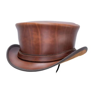 Leren hoed effen band handgemaakte hoge hoed lederen steampunk hoge hoed gotische hoge hoed Victoriaanse hoed cowboyhoed Halloween hoed cadeau voor mannen