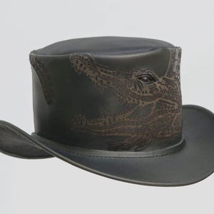 Bruine leren hoed C gegraveerde handgemaakte hoge hoed lederen steampunk hoge hoed gotische hoge hoed Victoriaanse hoed cowboy Halloween cadeau voor mannen