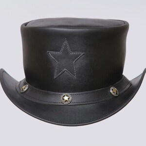 Leren hoed Texas Star-stijl handgemaakte hoge hoed lederen steampunk hoge hoed gotische hoed Victoriaanse hoed cowboy halloween hoed cadeau voor mannen