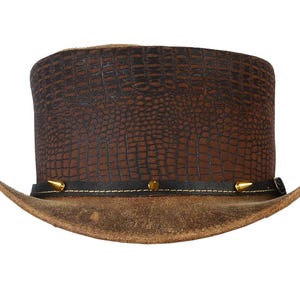 Distress bruine leren hoed C-print handgemaakte hoge hoed lederen steampunk hoge hoed gotische hoge hoed Victoriaanse hoed cowboy Halloween cadeau voor mannen
