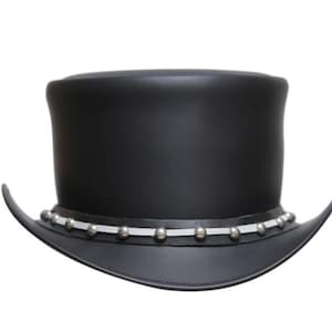Leren hoed witte klinknagel stijl handgemaakte hoge hoed lederen steampunk hoge hoed gotische hoed Victoriaanse hoed cowboy halloween hoed cadeau voor mannen
