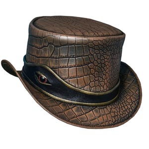 Leren hoed oogband handgemaakte hoge hoed lederen steampunk cilinderhoed gotische cilinderhoed Victoriaanse hoed cowboy halloween hoed cadeau voor mannen