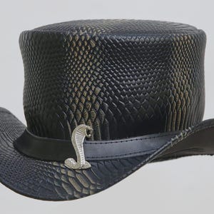 Leren hoed S-print handgemaakte hoge hoed lederen steampunk hoge hoed gotische hoge hoed Victoriaanse hoed cowboy halloween hoed cadeau voor mannen