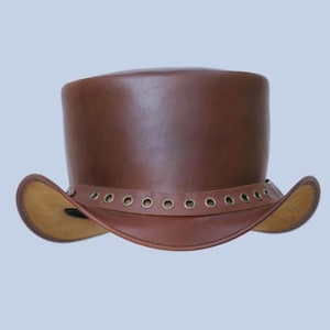 Lederen hoed ringen punk band handgemaakte hoge hoed lederen steampunk cilinderhoed gotische hoge hoed Victoriaanse hoed cowboyhoed Halloween hoed cadeau voor mannen