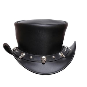 Leren hoed schedels klinknagel band handgemaakte cilinderhoed lederen steampunk cilinderhoed gotische cilinderhoed Victoriaanse hoed cowboyhoed Halloween hoed cadeau voor mannen