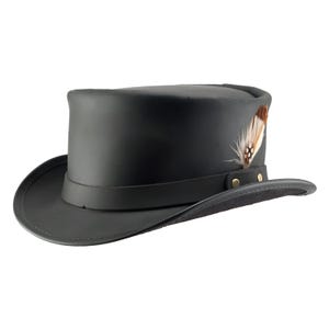 Leren hoed kant veren band handgemaakte hoge hoed lederen steampunk cilinderhoed gotische hoed Victoriaanse hoed cowboyhoed Halloween hoed cadeau voor mannen