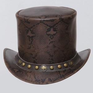 Leren hoed S-print handgemaakte hoge hoed lederen steampunk hoge hoed gotische hoge hoed Victoriaanse hoed cowboy halloween hoed cadeau voor mannen