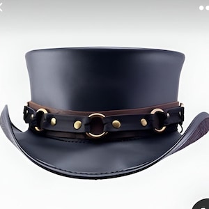 Leren hoed SR2 band handgemaakte hoge hoed lederen steampunk cilinderhoed gotische cilinderhoed Victoriaanse hoed cowboy halloween hoed cadeau voor mannen