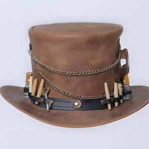 Leren hoed punk timer handgemaakte hoge hoed lederen steampunk hoge hoed gotische hoed Victoriaanse hoed cowboy halloween hoed cadeau voor mannen