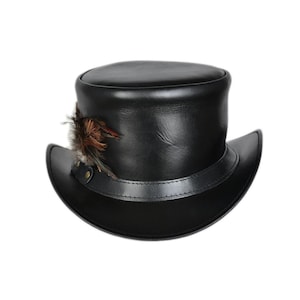 Leren hoed kant veren band handgemaakte hoge hoed lederen steampunk cilinderhoed gotische hoed Victoriaanse hoed cowboy halloween hoed cadeau voor mannen