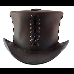 Leren hoed ringen lass kroon handgemaakte hoge hoed lederen steampunk cilinderhoed gotische hoed Victoriaanse hoed cowboy halloween hoed cadeau voor mannen