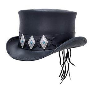 Lederen hoed Conhos band handgemaakte hoge hoed lederen steampunk cilinderhoed gotische cilinderhoed Victoriaanse hoed cowboy halloween hoed cadeau voor mannen