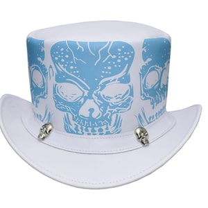 Leren hoed Skulls & Skulls stijl handgemaakte hoge hoed lederen steampunk hoge hoed gotische hoed Victoriaanse hoed cowboy halloween hoed cadeau voor mannen