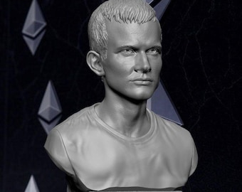 Buste van Vitalik Buterin, maker van Ethereum-sculptuur