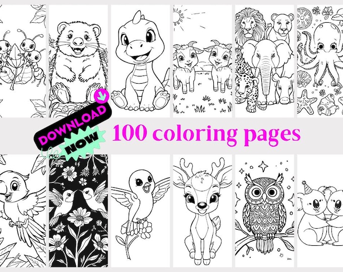 100 Printable Coloring Pages | Instant Download PDF | Kids Coloring Book