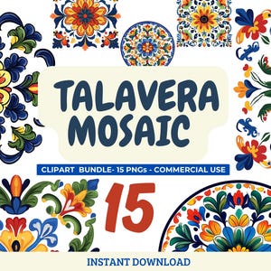 Mexican Talavera Clipart Bundle: Mosaic Tile Designs (Digital Download)