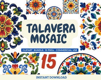 Mexican Talavera Clipart Bundle: Mosaic Tile Designs (Digital Download)
