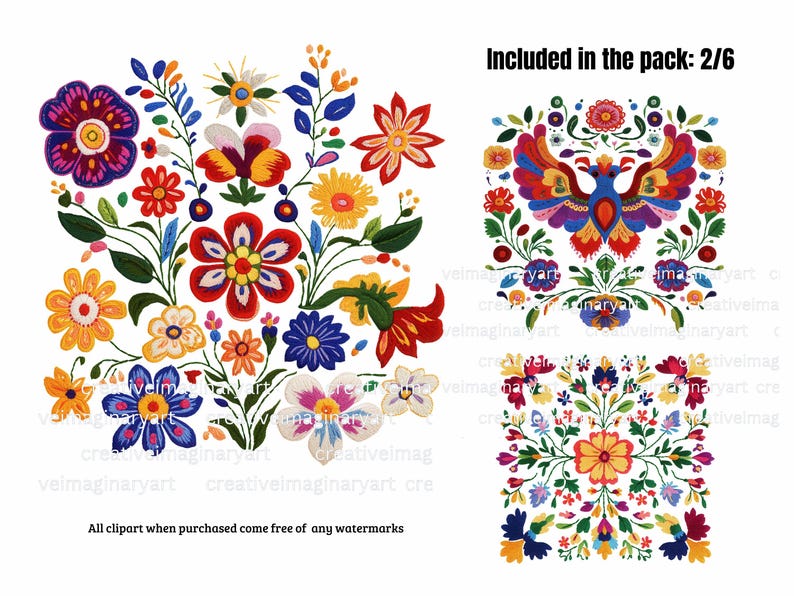 Otomi Mexican Embroidery Clipart: Folk Art PNG Bundle (digital Download ...