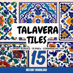 Talavera Tiles Clipart: Mexican Folk Art PNG (Digital Download)