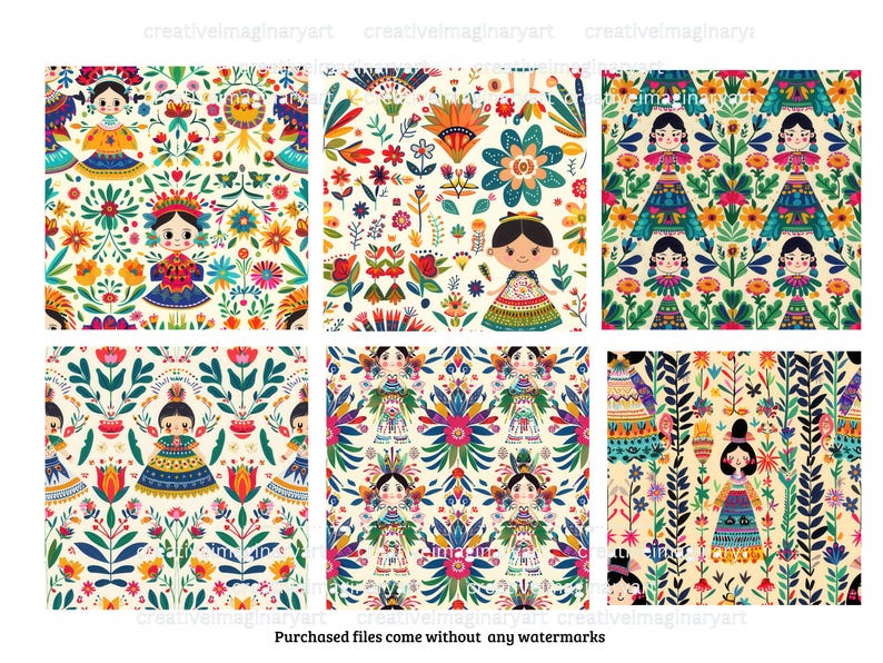 Lele Mexican Doll Seamless Digital Papers : Otomi Folk Paper JPG Bundle ...
