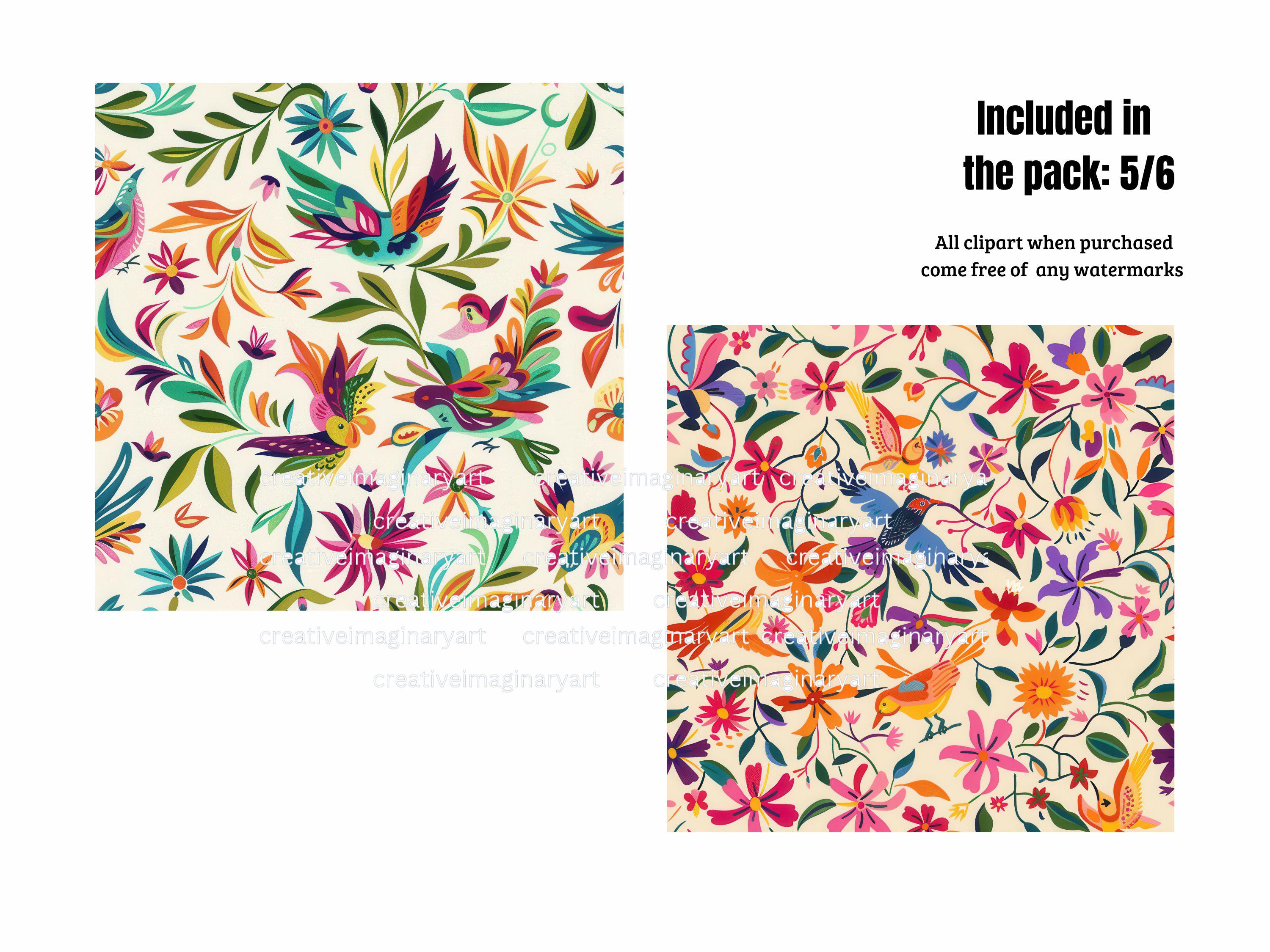 Otomi Birds Floral Seamless Digital Papers : Mexican Folk Pattern JPG ...