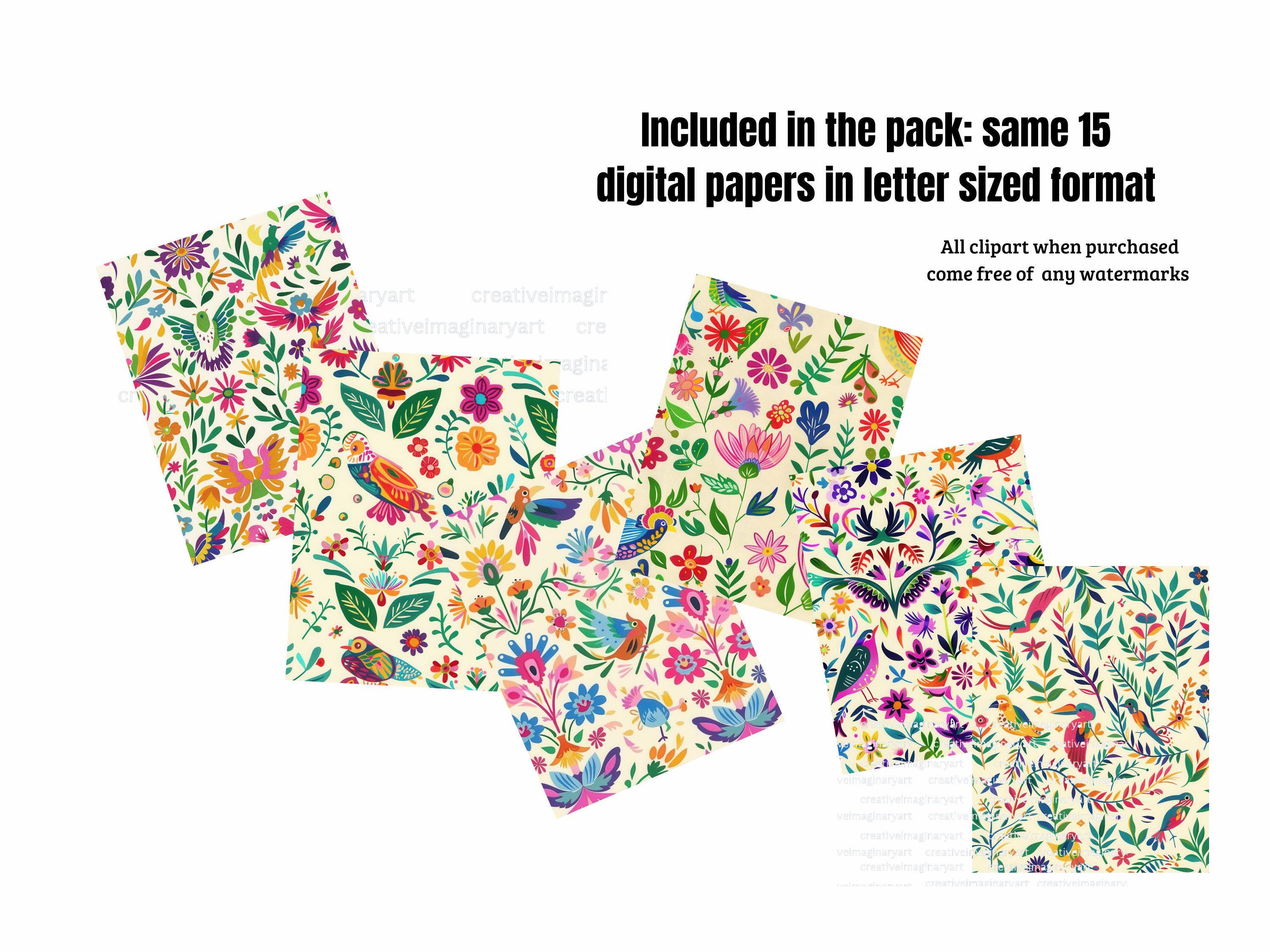 Otomi Birds Floral Seamless Digital Papers : Mexican Folk Pattern JPG ...