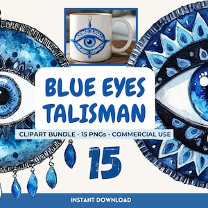 Boze oog clipart png bundel, blauwe ogen bescherming, Turks oog clip spirituele kunst, mystieke symbool stickers, bekers, tijdschriften, digitale ambachten