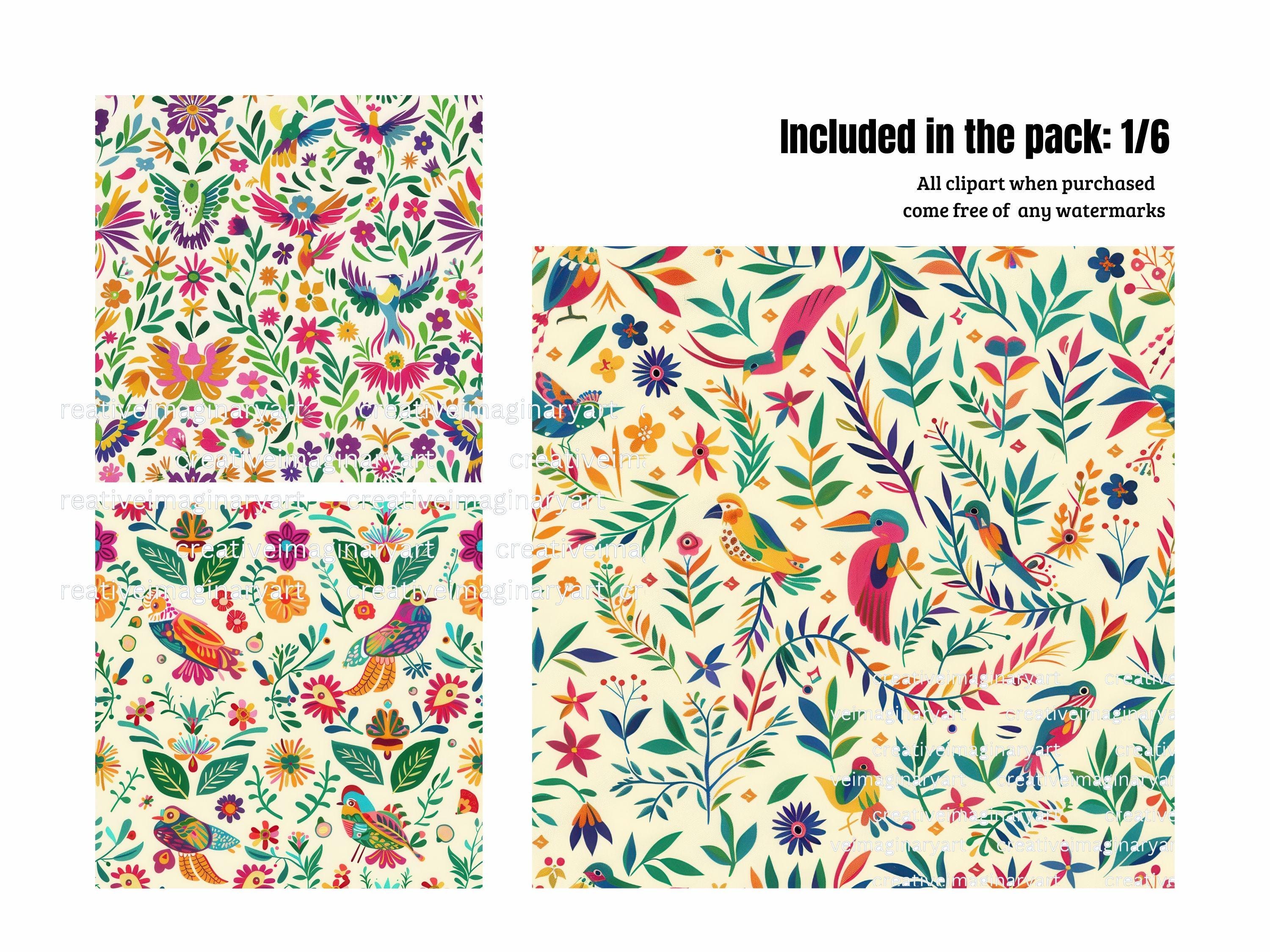 Otomi Birds Floral Seamless Digital Papers : Mexican Folk Pattern JPG ...