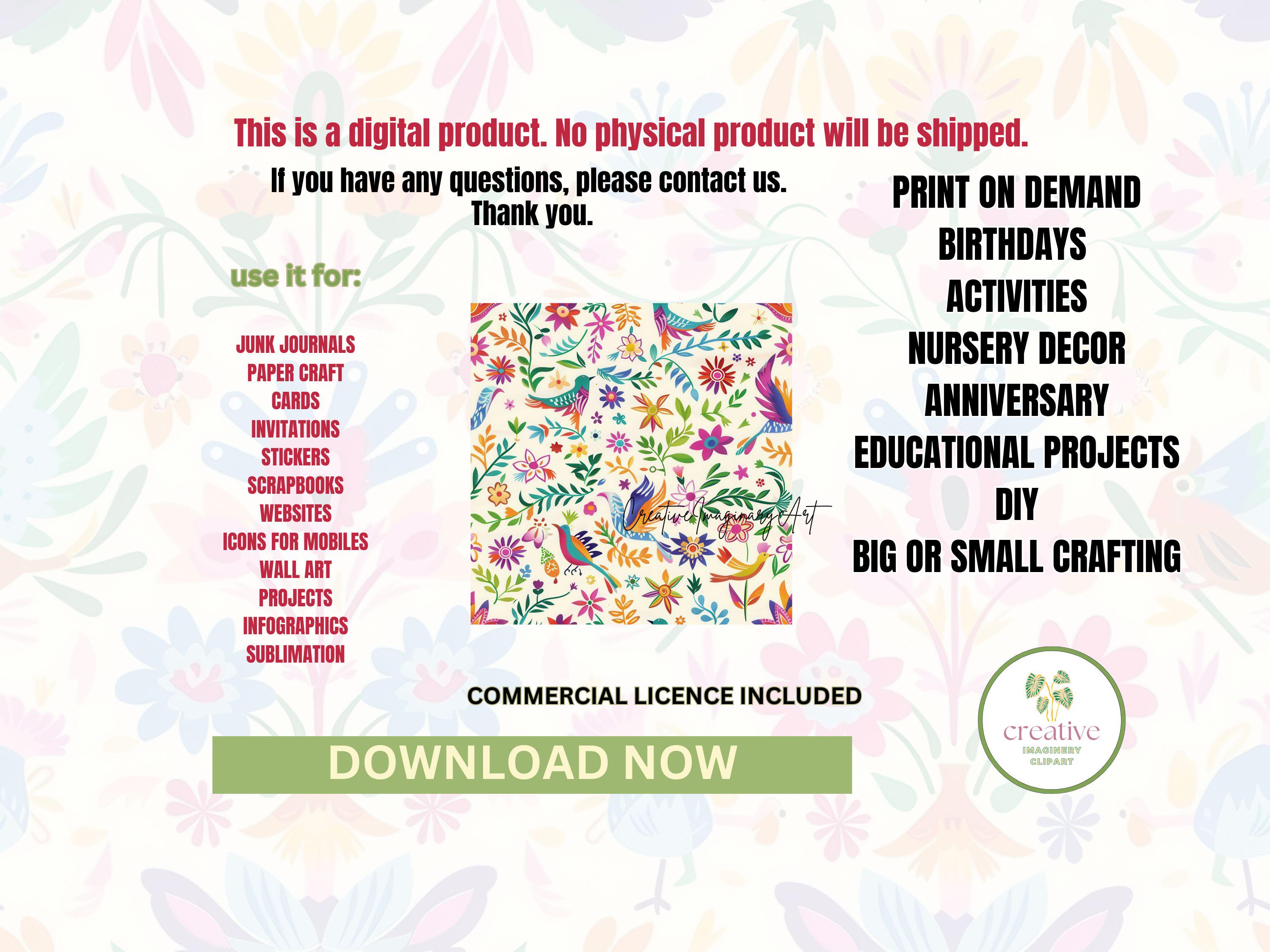 Otomi Birds Floral Seamless Digital Papers : Mexican Folk Pattern JPG ...