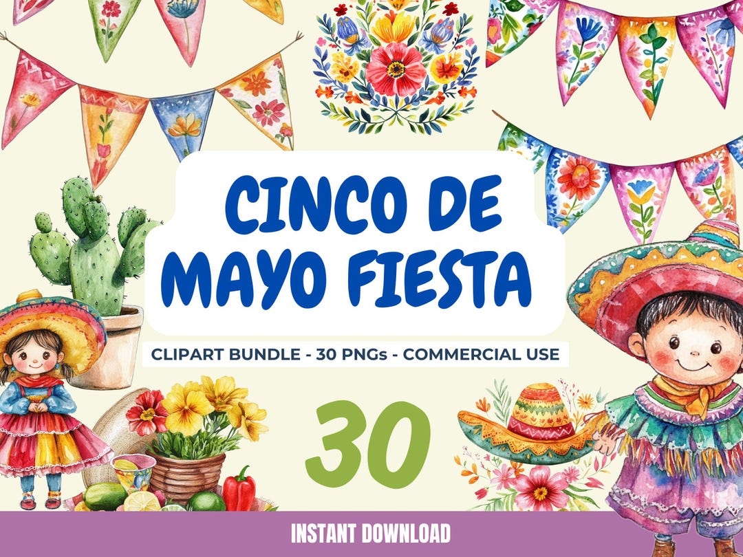 Cinco De Mayo Fiesta PNG Clipart Bundle, Mexican Designs, Papel Picado ...