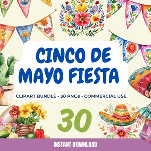 Cinco de Mayo Fiesta PNG Clipart Bundle, Diseños Mexicanos, Papel Picado, Arte Popular Floral, Descarga Digital, Uso Comercial, Gráficos de Fiesta