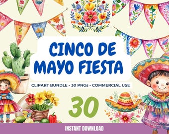 Cinco de Mayo Fiesta Clipart Bundle: Mexican Folk Art (Digital Download)