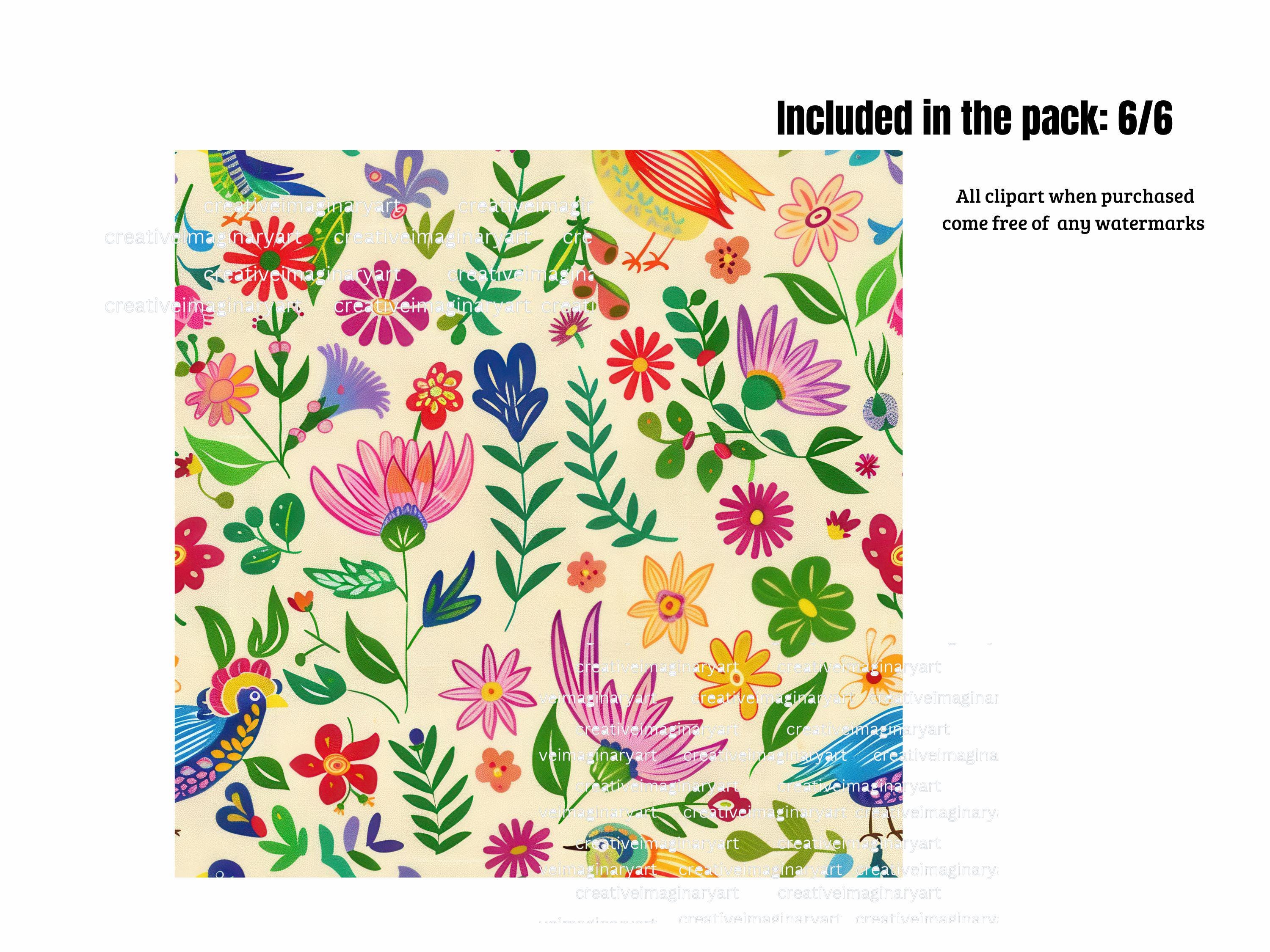 Otomi Birds Floral Seamless Digital Papers : Mexican Folk Pattern JPG ...