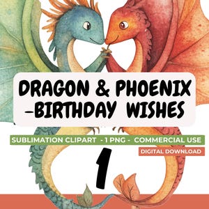 Grillige Dragon Phoenix verjaardag PNG, hoofdpersoon citaat clipart, sublimatie design, instant digitale download, feng shui yin yang kunst