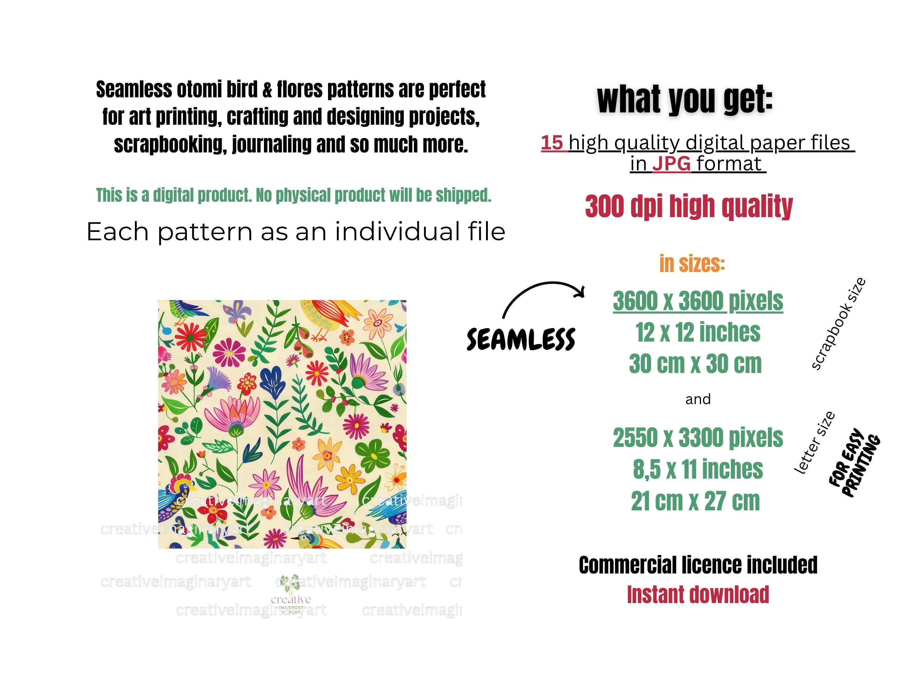 Otomi Birds Floral Seamless Digital Papers : Mexican Folk Pattern JPG ...