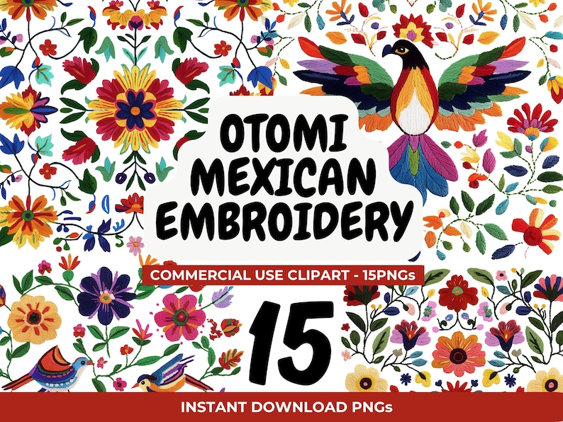 Otomi Mexican Embroidery Clipart: Folk Art PNG Bundle (digital Download ...