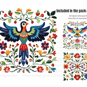 Otomi Folk Art Clipart: Mexican Embroidery PNG Bundle (digital Download ...