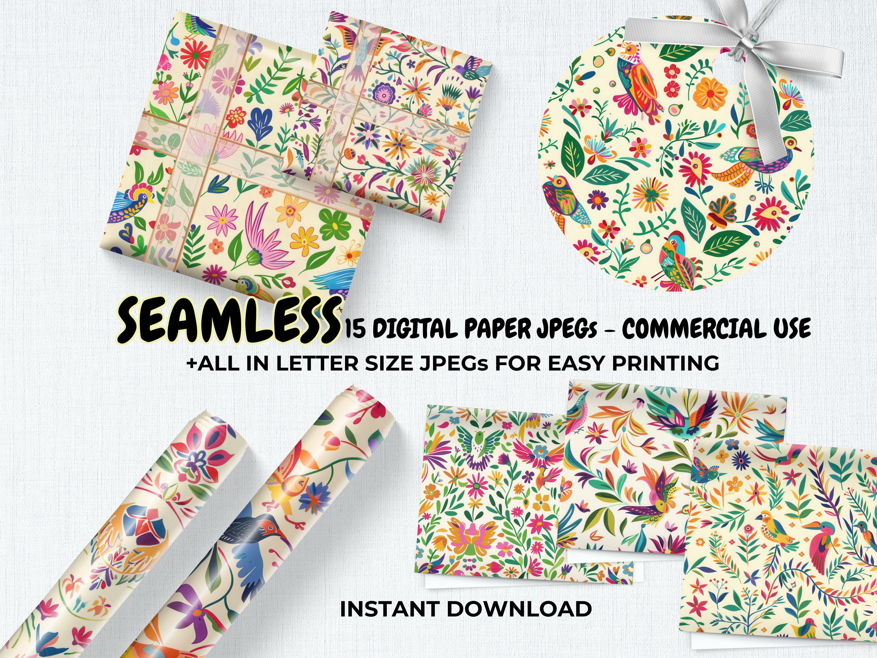 Otomi Birds Floral Seamless Digital Papers : Mexican Folk Pattern JPG ...